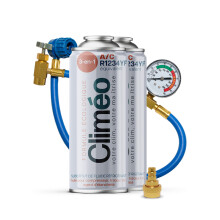 Climeo 3in1 2x400ml + Schlauch mit Manometer + Adapter - Ökologisches Kältemittel + R1234yf Dichtungsmittel | Selbstbedienung Klimaanlagen-Service