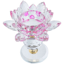 Purple Crystal Lotus Tea Light Holder Zinc Alloy Base Home Decor