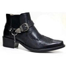 (Black, UK 9 / EU 43) Mens Cowboy Boots Western Slip On Cuban Heel Ankle Harness Riding Biker Shoes Uk