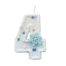 Winter Snowflake Themed Birthday Number Candle with-4