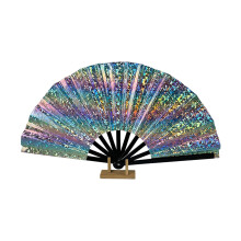 Plastic Hand Held Folding Fan Chinese-rainbow. Black fan frame