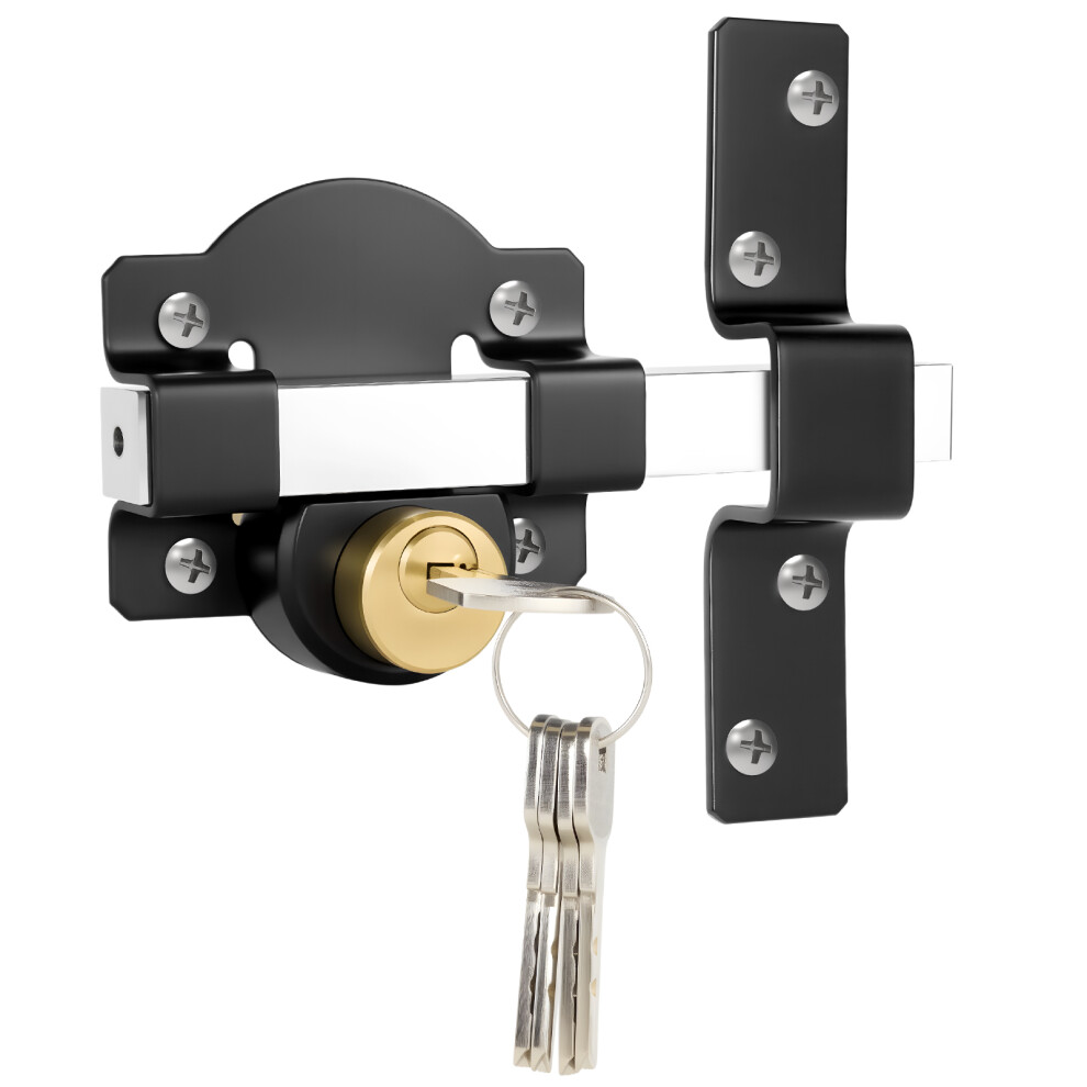 Both Side Lock Door 50Mm Long Throw Gate Lock Mortice Lock, Double Sided Lockable With Rear Deadbolt For Yard & Garden,5 Keys, Fits 50Mm Thickness 782429081715
