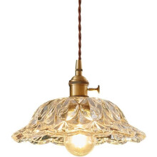 Chandeliers Hanging Lamp, Japanese Style Small Ceiling Lighting Fixtures Dining Table, Decoration Flower Pot Shaped Brass Glass Flower Chandelier