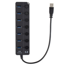 7-Port USB 3.0 Hub Splitter mit Ein/Aus-Schalter – Schwarz, 17*4,5*2 cm
