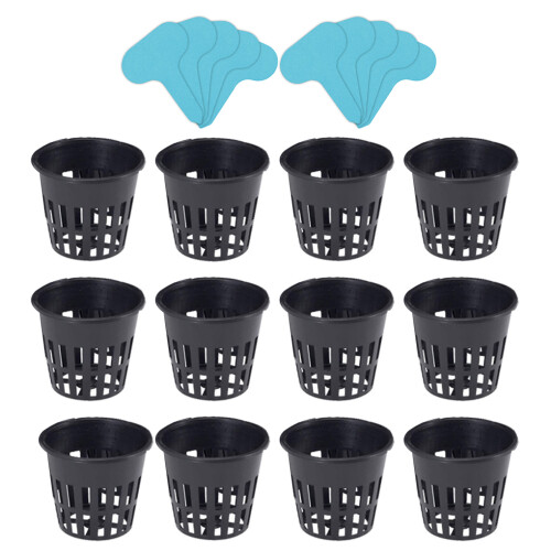 12Pcs Nursery Cups with 10 Labels Plastic Net Mesh Pots Seedlings