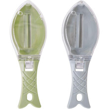 Squamatore per pesce con gancio, lame seghettate in plastica sicura per rimuovere rapidamente le squame del pesce. Design ergonomico e cavo per una