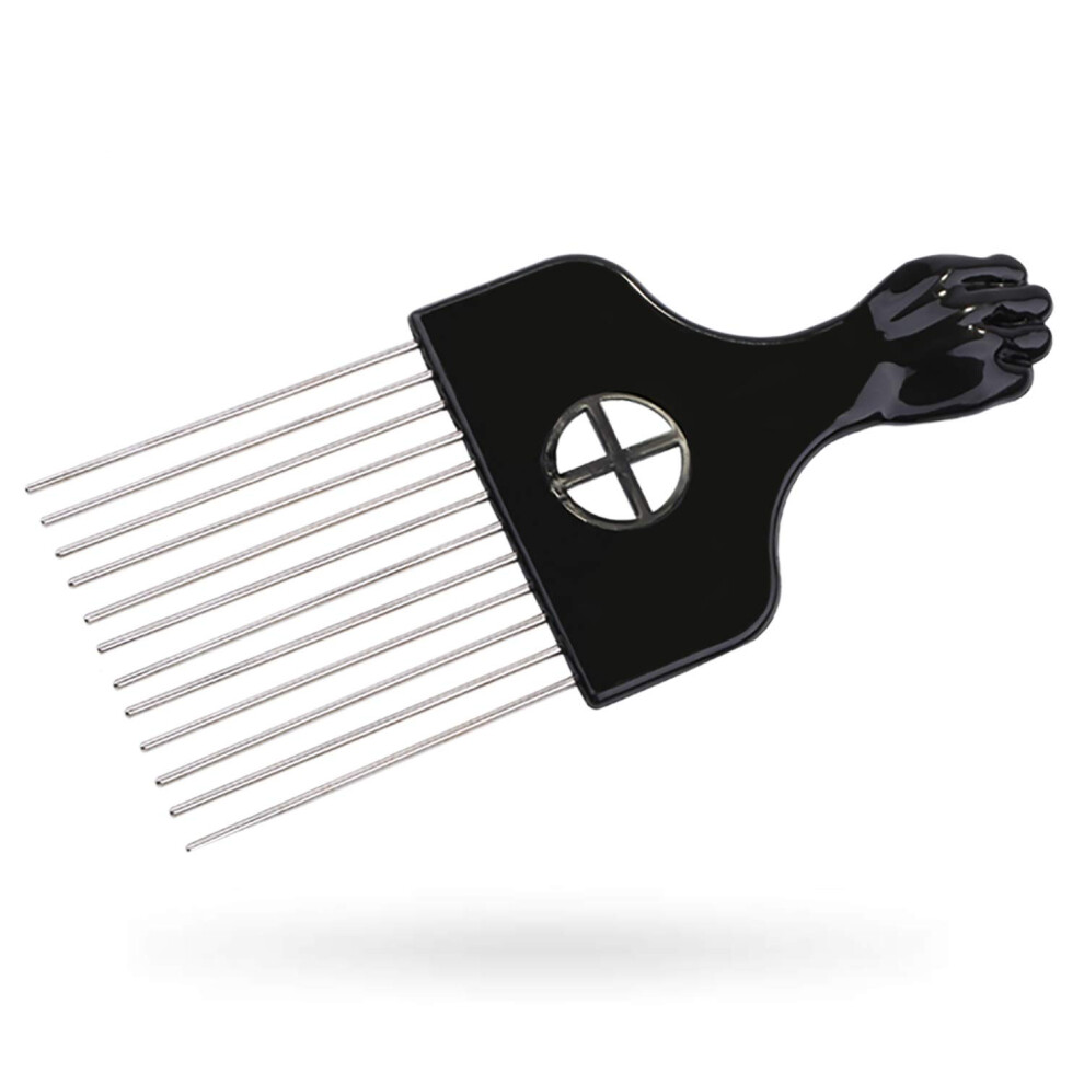 Unisex Black Curly Hair Styling, Metal Pick Comb With Fist Design, High Quality Afro Comb For Comfortable Diy Hairstyle Creation