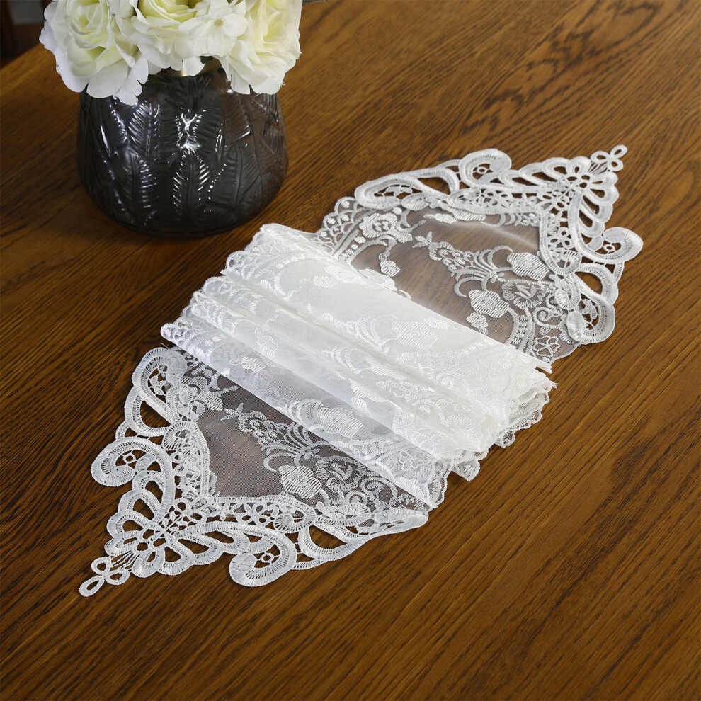 (White, 26x210CM) Long Tablecloth With Retro Hollow Lace Fabric Soft And Elastic White-image-OPC-PN2G2R7-NEW