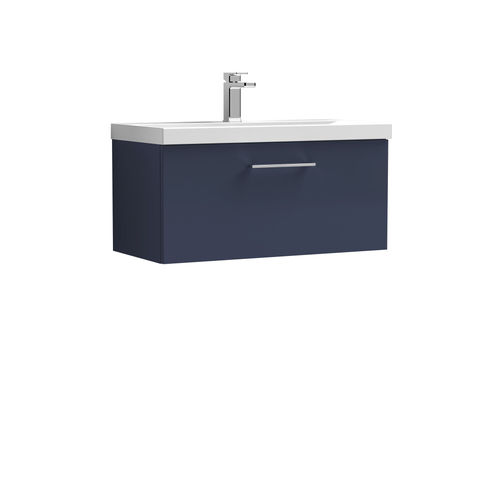 Balterley Level Contemporary Bathroom Wall Hung 1-Drawer Vanity & Basin, Midnight 800Mm Blue