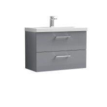 Balterley Level Contemporary Bathroom 2 Soft Close Drawer & Thin-Edge Wall Hung Vanity Unit Basin, Satin Grey, 800mm