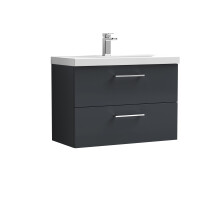 Balterley Level Contemporary Bathroom 2 Soft Close Drawers & Thin-Edge Wall Hung Vanity Unit Basin, Dark Grey, 800mm