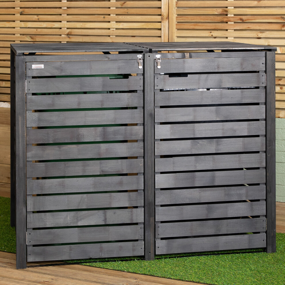 Samuel Alexander 1.43M X 1.16M Outdoor Wooden Garden Double Wheelie Bin Store Storage For 2 Bins In Dark/Grey