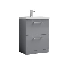 Balterley Level Contemporary Bathroom 2 Soft Close Drawer & Thin-Edge Floor Standing Vanity Unit Basin, Satin Grey, 600mm