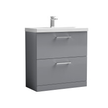 Balterley Level Contemporary Bathroom 2 Soft Close Drawer & Thin-Edge Floor Standing Vanity Unit Basin, Satin Grey, 800mm