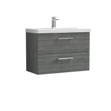 Balterley Level Modern Bathroom 2 Soft Close Drawer Wall Hung Vanity Unit & Thin-Edge Basin, Anthracite, 800mm