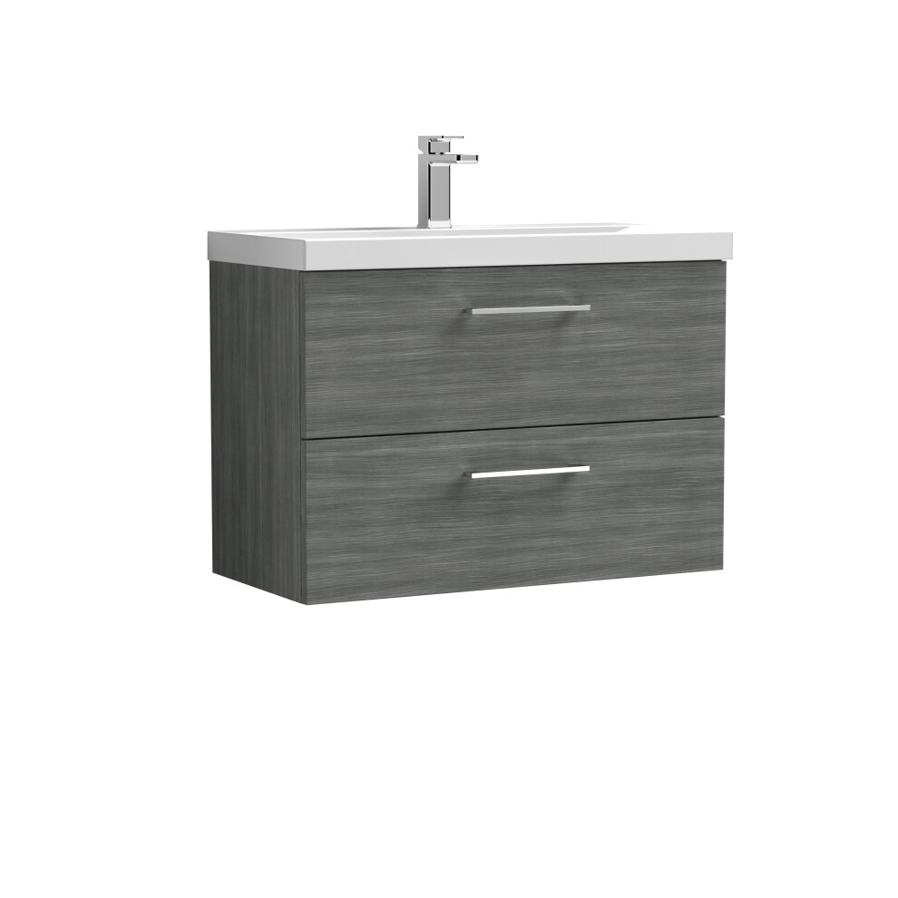 Photos - Washbasin cabinet Balterley Level Modern Bathroom 2 Soft Close Drawer Wall Hung Vanity Unit & Thin-Edge Basin, Anthracite, 800mm Grey BFLE526D