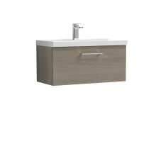 Balterley Level Wall Hung 1 Soft Close Drawer & Thin-Edge Bathroom Vanity Unit Basin, Solace Oak, 800mm