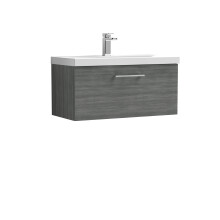 Balterley Level Contemporary Bathroom Wall Hung 1-Drawer Vanity & Thin-Edge Basin, Anthracite, 800mm