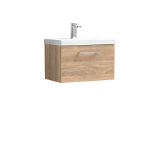 Balterley Level Contemporary Bathroom Wall Hung 1-Drawer Vanity & Basin, Bleached Oak, 600mm