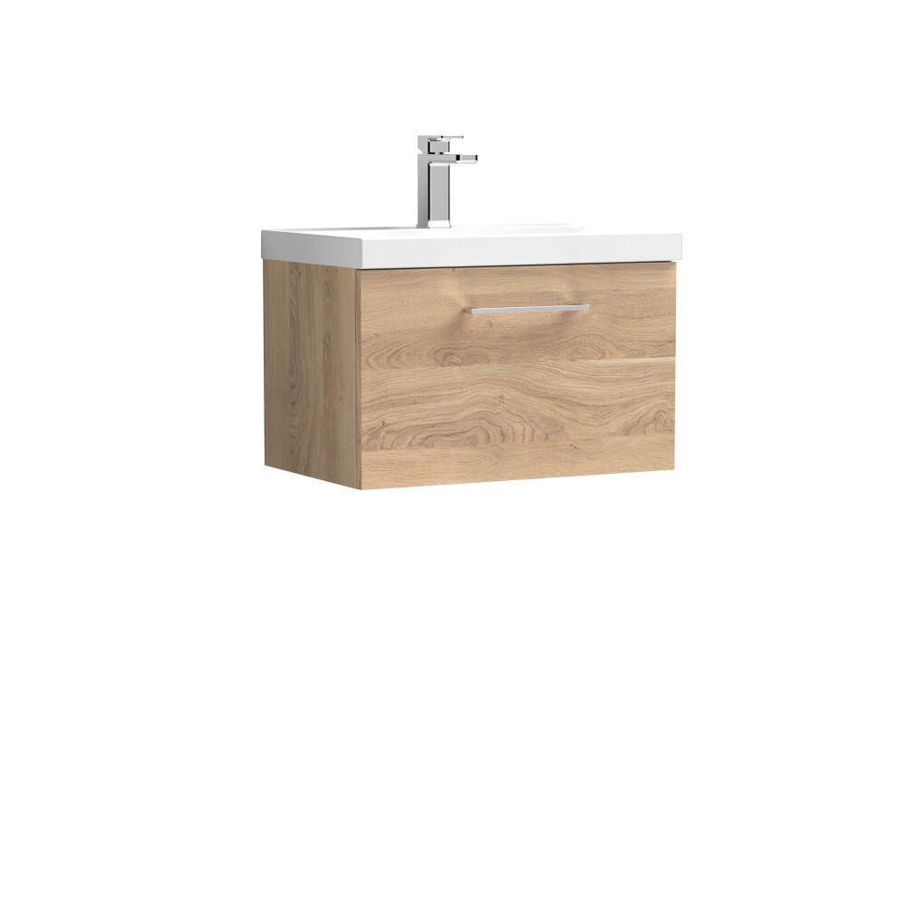 Balterley Level Contemporary Bathroom Wall Hung 1-Drawer Vanity & Basin, Bleached Oak, 600Mm Brown