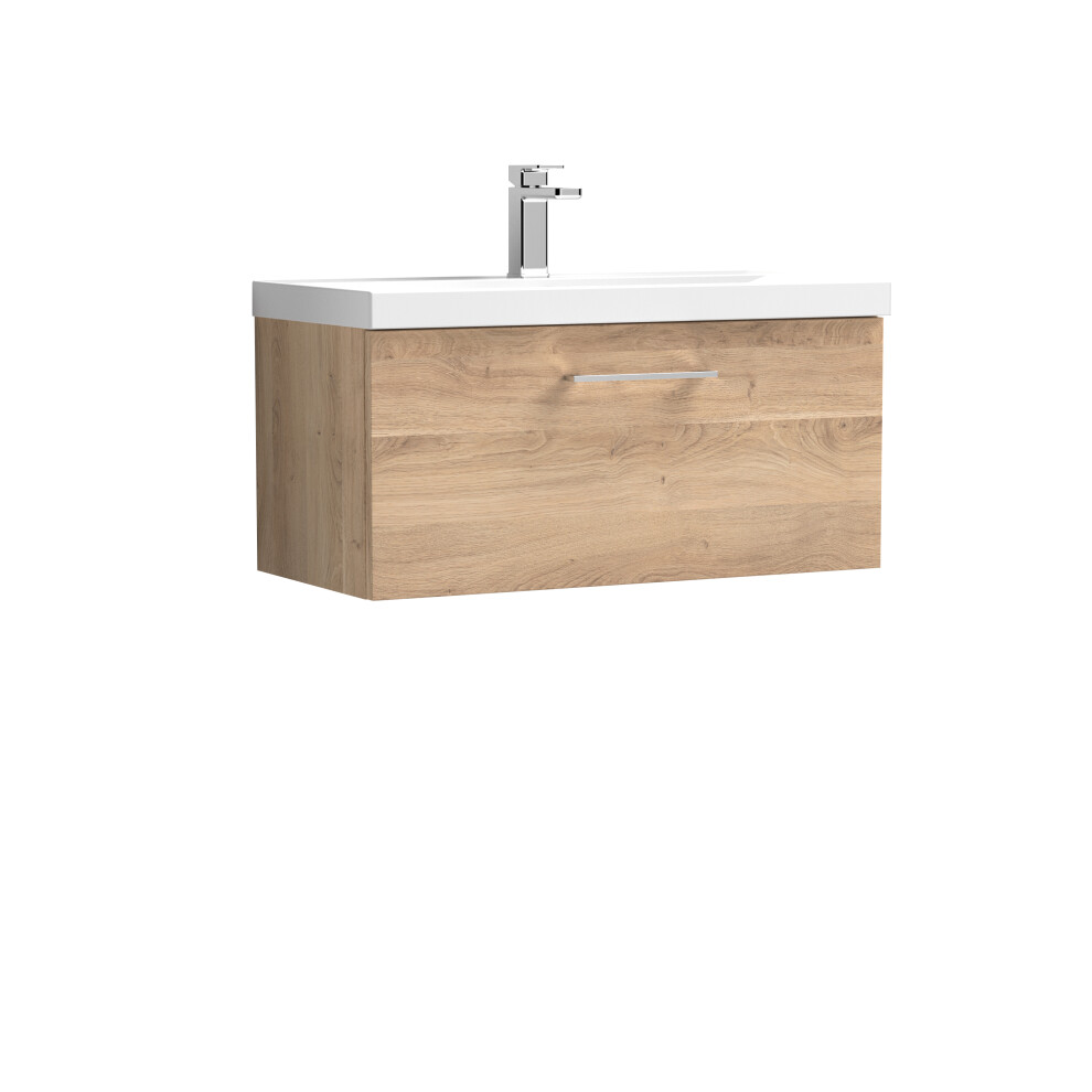 Balterley Level Contemporary Bathroom Wall Hung 1-Drawer Vanity & Basin, Bleached Oak, 800Mm Brown