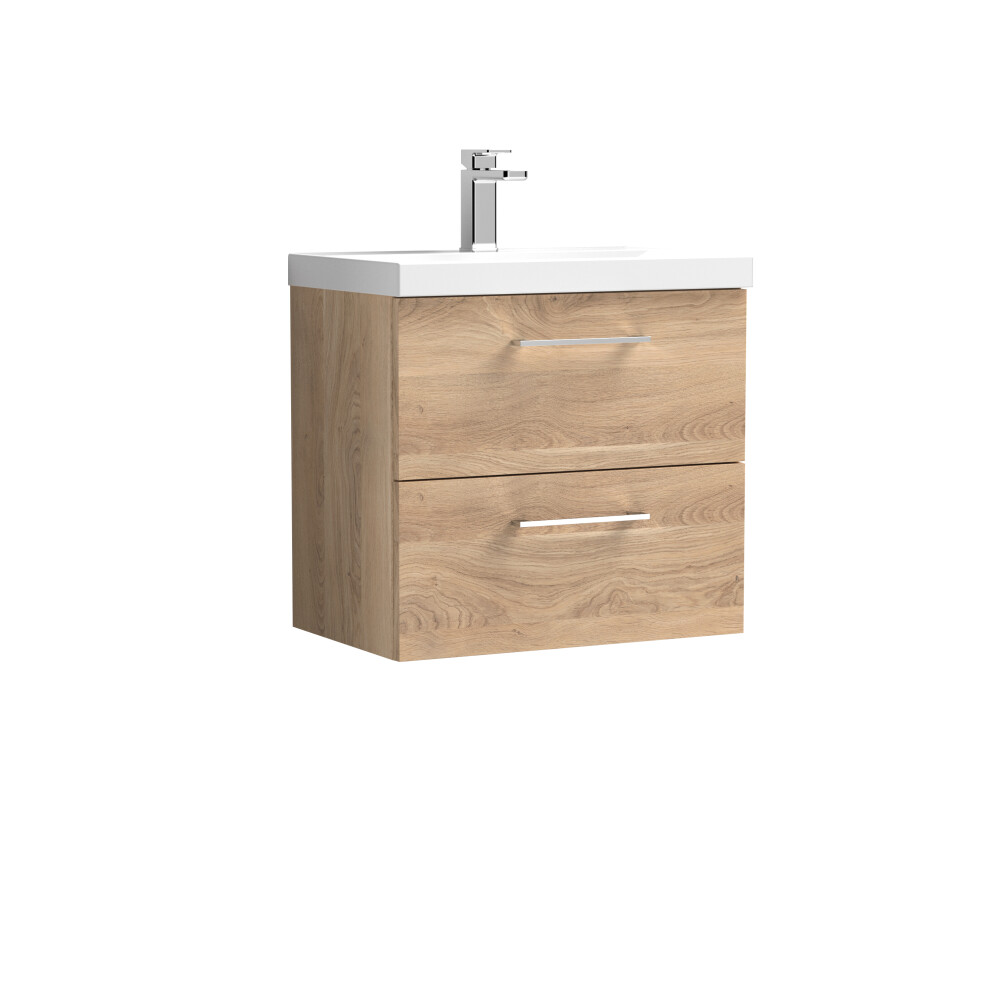 Balterley Level Contemporary Bathroom Wall Hung 2-Drawer Vanity & Basin, Bleached Oak, 600Mm Brown