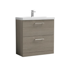 Balterley Level Floor Standing 2 Soft Close Drawer & Thin-Edge Bathroom Vanity Unit Basin, Solace Oak, 800mm