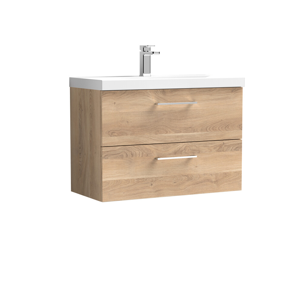 Balterley Level Contemporary Bathroom Wall Hung 2-Drawer Vanity & Basin, Bleached Oak, 800Mm Brown