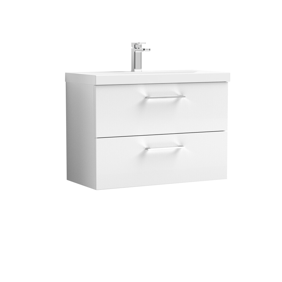 Balterley Level Contemporary Bathroom 2 Soft Close Drawer & Thin-Edge Vanity Unit Basin, Gloss 800Mm White
