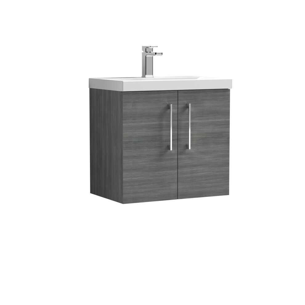Balterley Level Contemporary Bathroom Wall Hung 2-Door Vanity & Thin-Edge Basin, Anthracite, 600Mm