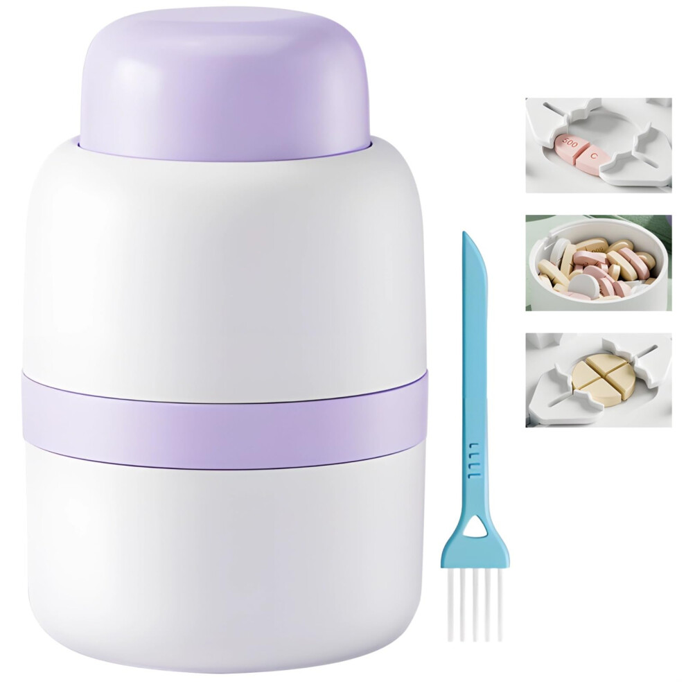 Pill Cutter, Safe Blade, Portable Pill Splitter For Halves And Quarters, Storage And Cleaning Brush Included, For Travel Home Elderly Pets