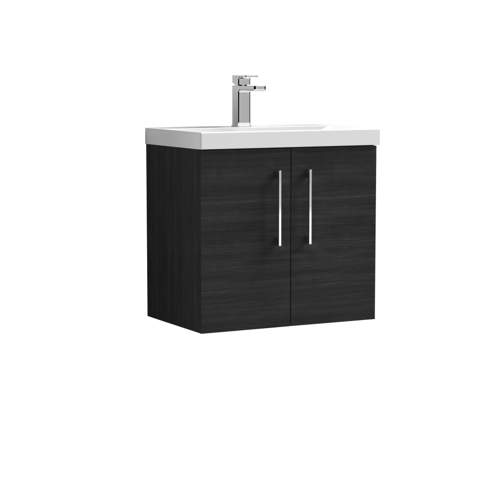 Balterley Level Modern Bathroom 2 Soft Close Door Wall Hung Vanity Unit & Thin-Edge Basin, Charcoal Black, 600Mm