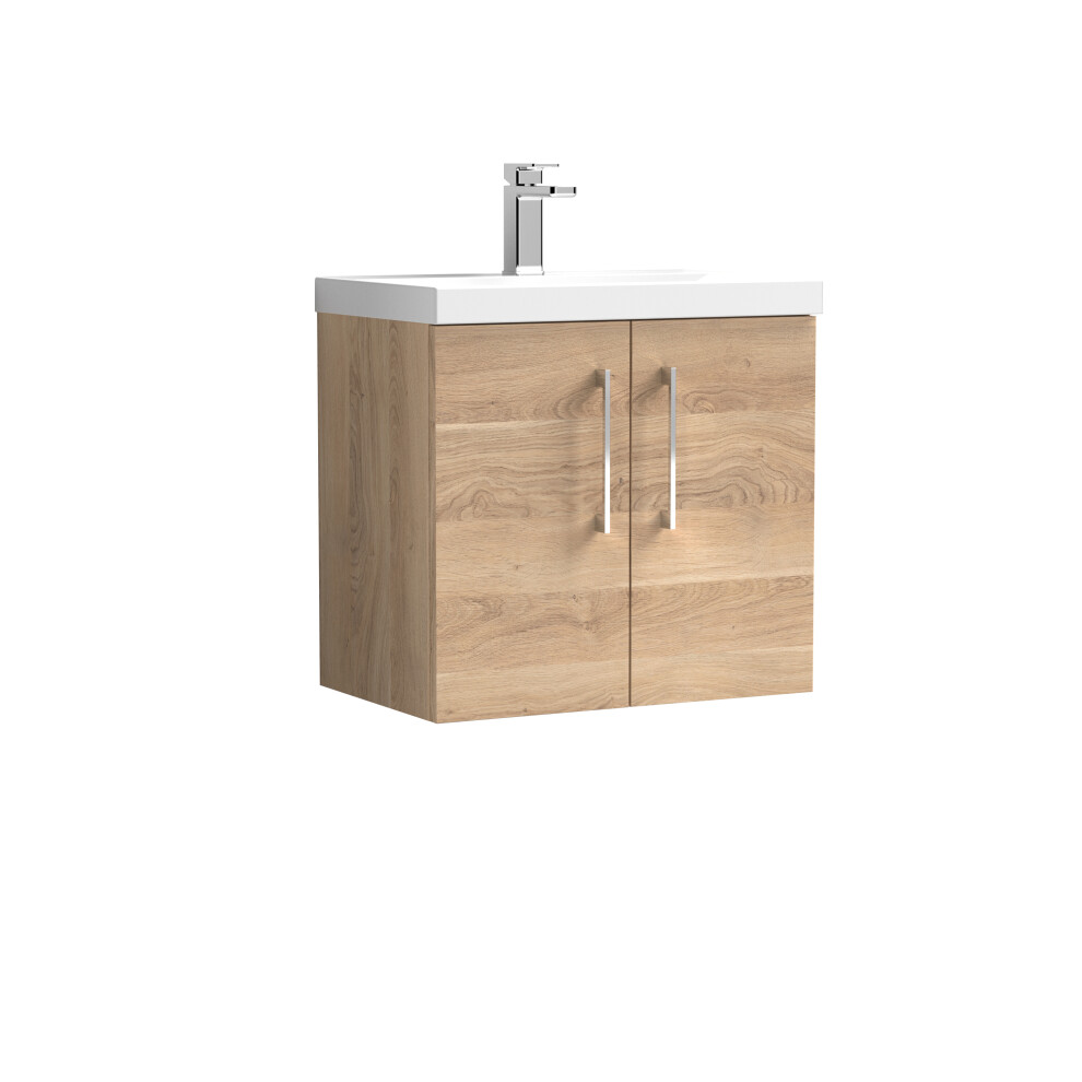 Balterley Level Contemporary Bathroom Wall Hung 2-Door Vanity & Basin, Bleached Oak, 600Mm Brown