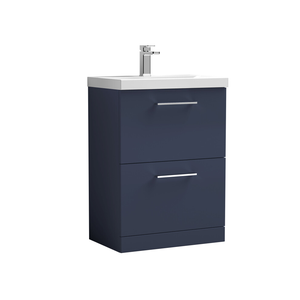 Balterley Level Contemporary Bathroom Floor Standing 2-Drawer Vanity & Basin, Midnight Blue, 600Mm
