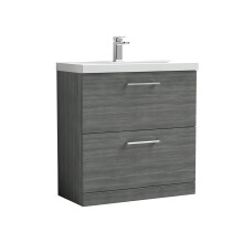 Balterley Level Modern Bathroom 2 Soft Close Drawer Floor Standing Vanity Unit & Thin-Edge Basin, Anthracite, 800mm