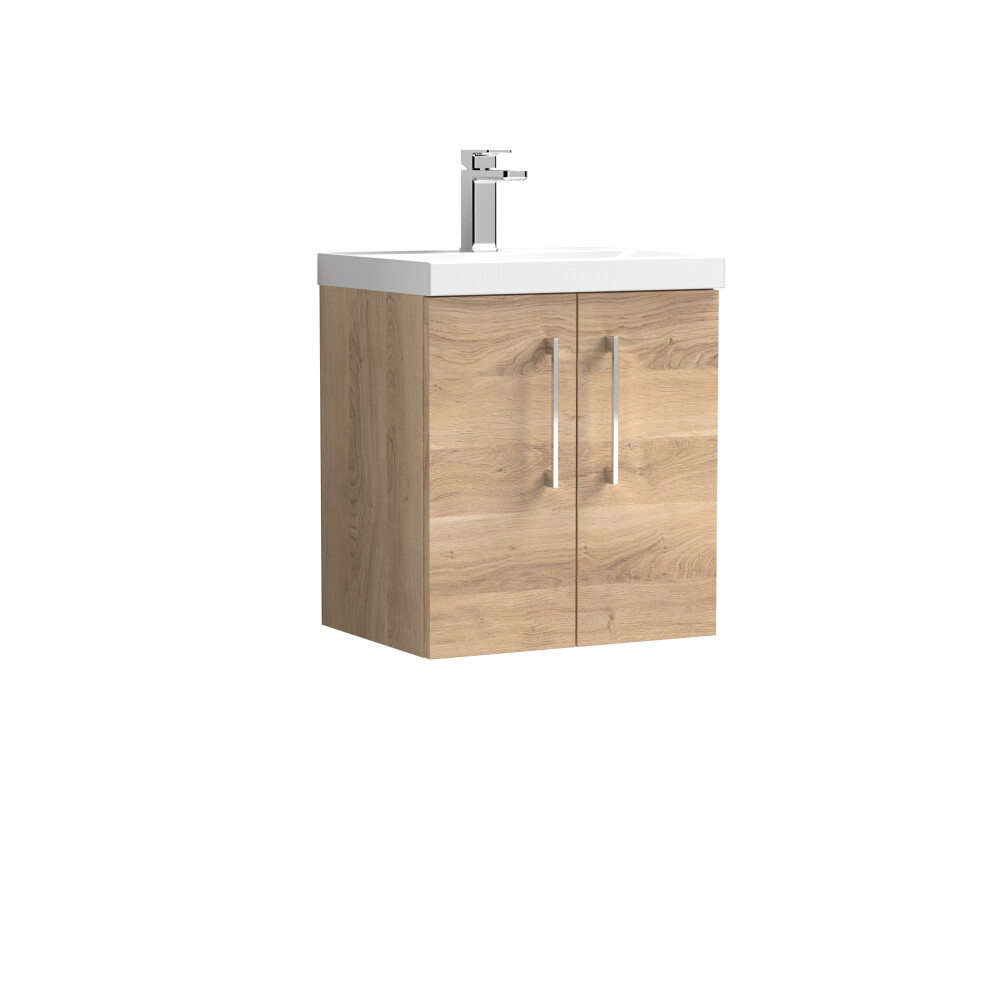 Balterley Level Contemporary Bathroom Wall Hung 2-Door Vanity & Basin, Bleached Oak, 500Mm