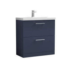 Balterley Level Contemporary Bathroom Floor Standing 2-Drawer Vanity & Basin, Midnight Blue, 800mm