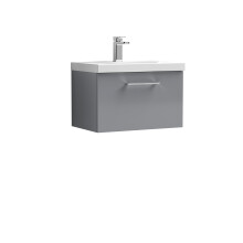 Balterley Level Contemporary Bathroom 1 Soft Close Drawer & Thin-Edge Wall Hung Vanity Unit Basin, Satin Grey, 600mm