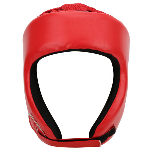 Red Large Sanda Boxing Helmet - PU Leather Adjustable Wide View