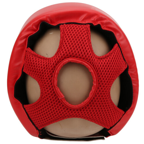 Red Large Sanda Boxing Helmet - PU Leather Adjustable Wide View 2