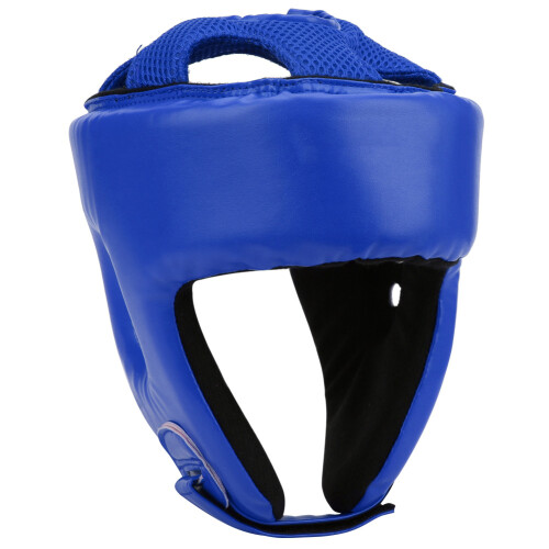 PU Leather Adjustable Boxing Helmet for Sanda Kickboxing Blue Large 1