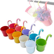 Eleganti vasi da fiori sospesi in metallo e ferro, 10 pezzi di fioriere decorative resistenti per balcone e giardino con ganci rimovibili, colori