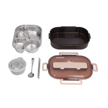 Tragbarer Lunchbehälter, stapelbarer Lebensmittelbehälter mit Belüftungsöffnungen zum Druckausgleich, auslaufsichere Edelstahl-Bento-Box für