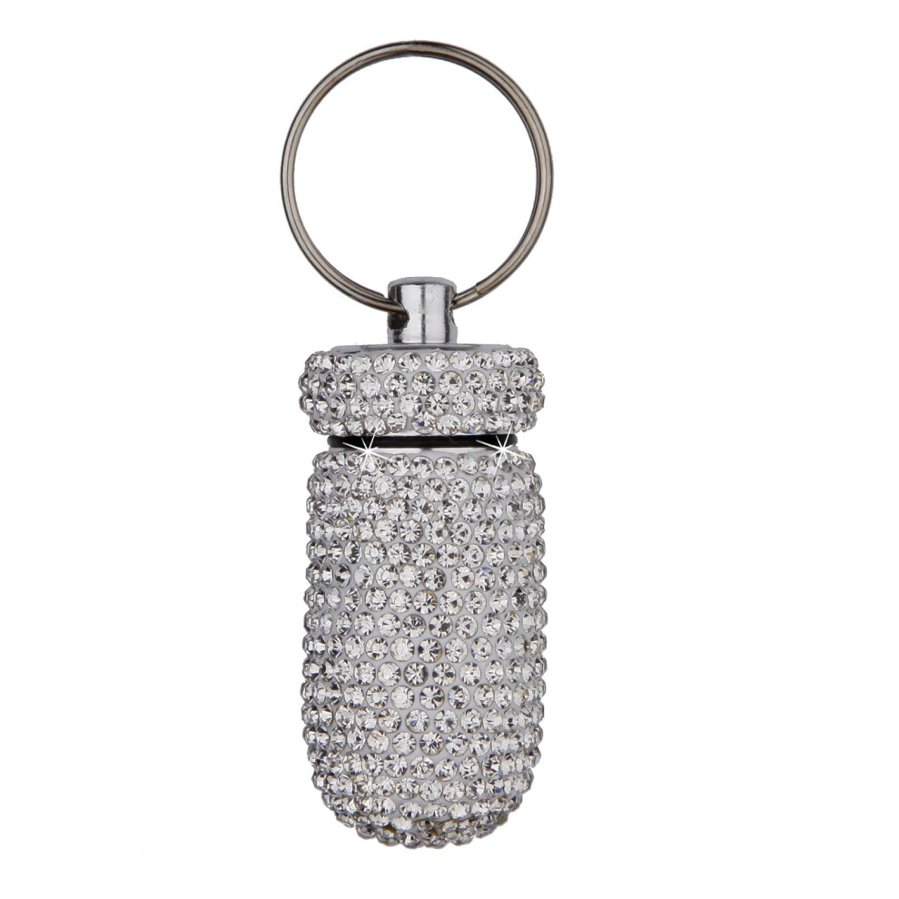 Compact Rhinestones Pills Case Aluminum Storage Keychain Pills Holder for Travel and Daily Use