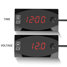 Motorbike Voltmeter Waterproof Electronic Clock Gauge 2-in-1 LED Display Red