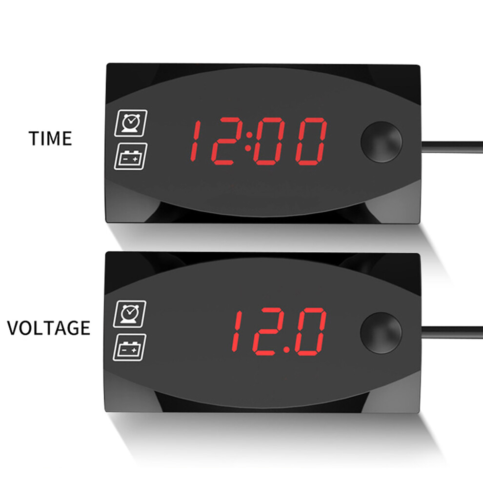 Motorbike Voltmeter Waterproof Electronic Clock Gauge 2-In-1 Led Display Red 3351362424803