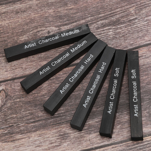 6PCS Compressed Charcoal Art Pencils Black Square Soft/Medium/Hard for Drawing