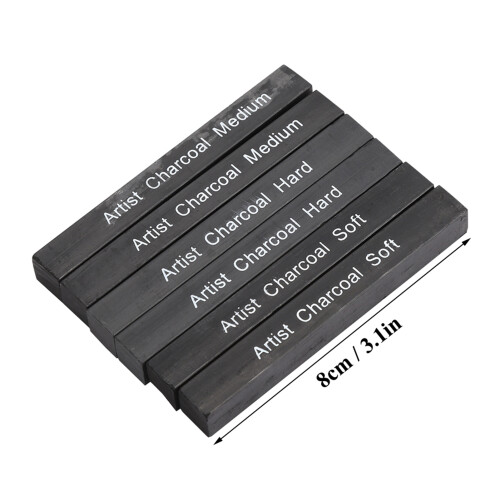 6PCS Compressed Charcoal Art Pencils Black Square Soft/Medium/Hard for Drawing 2