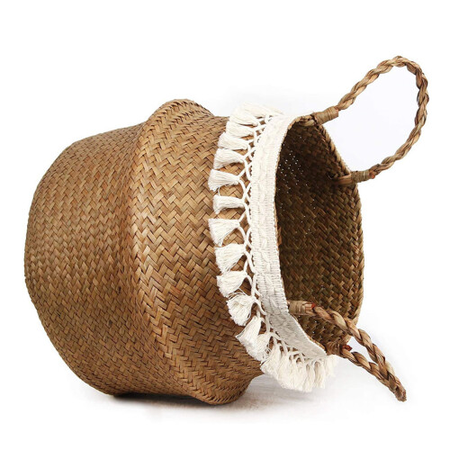 Dekorativ robust mavekurv, boho-stil, foldbar kurv med håndtag 1
