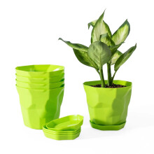 Varietà di vasi per piante di diverse dimensioni e colori vivaci, con foro di drenaggio e vassoio, resistenti e riutilizzabili, in plastica, ideali